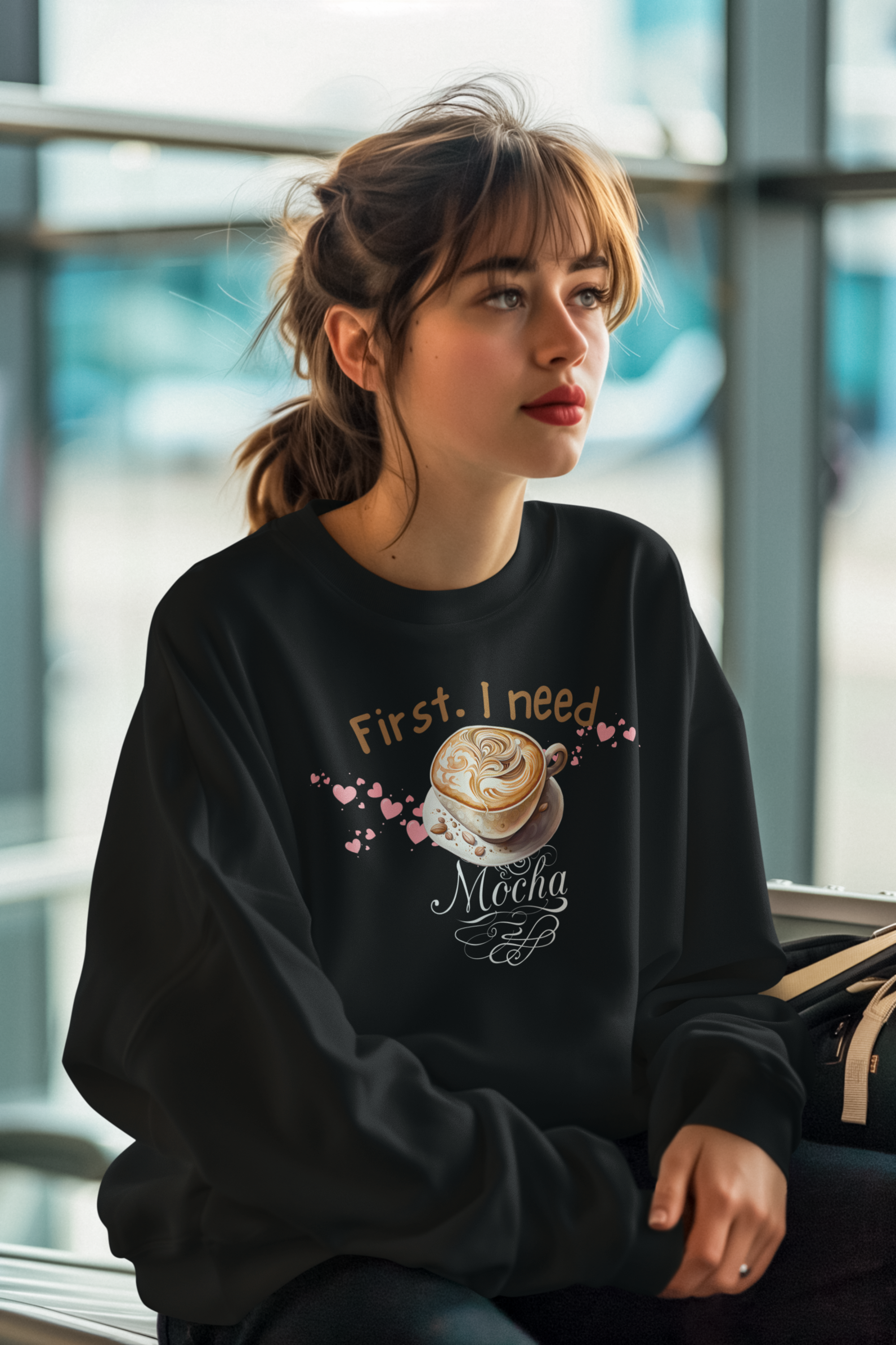 First I Need Mocha With Lovely Heart Heavy Blended Sweatshirt.